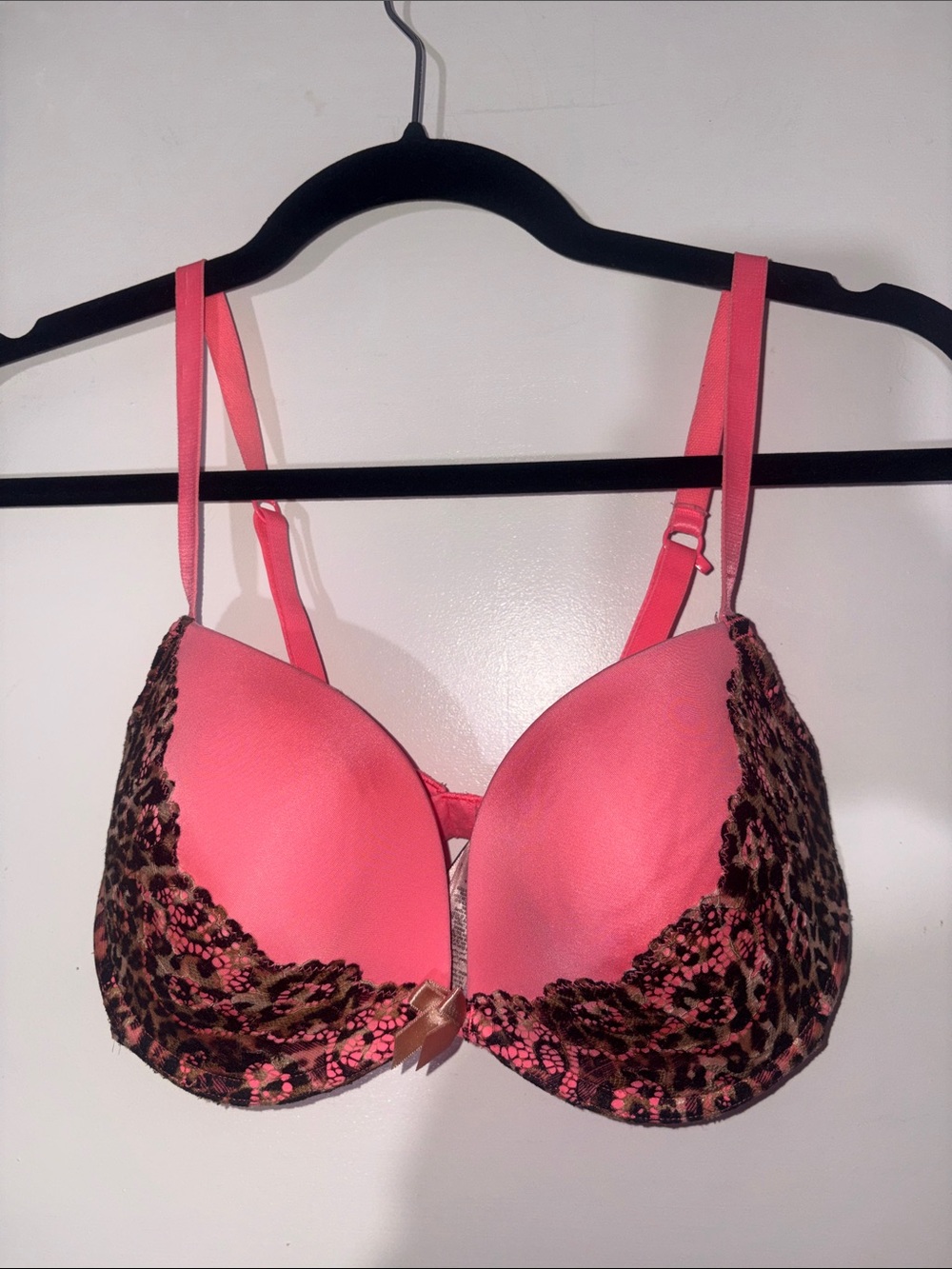 Women's Pink Leopard Lace Push-Up Bra